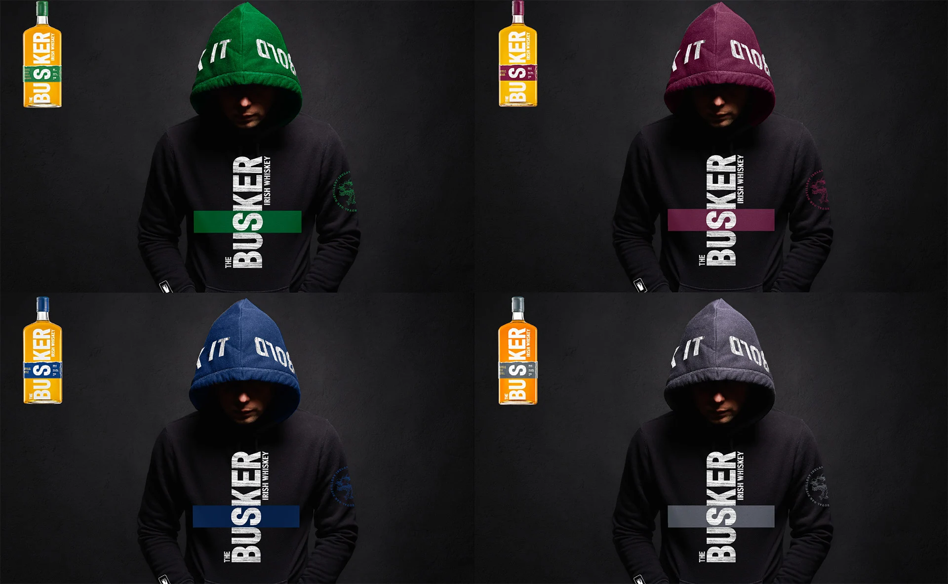 Image from the new brand identity of Busker (whisky) realized by Antiorario Creative Agency