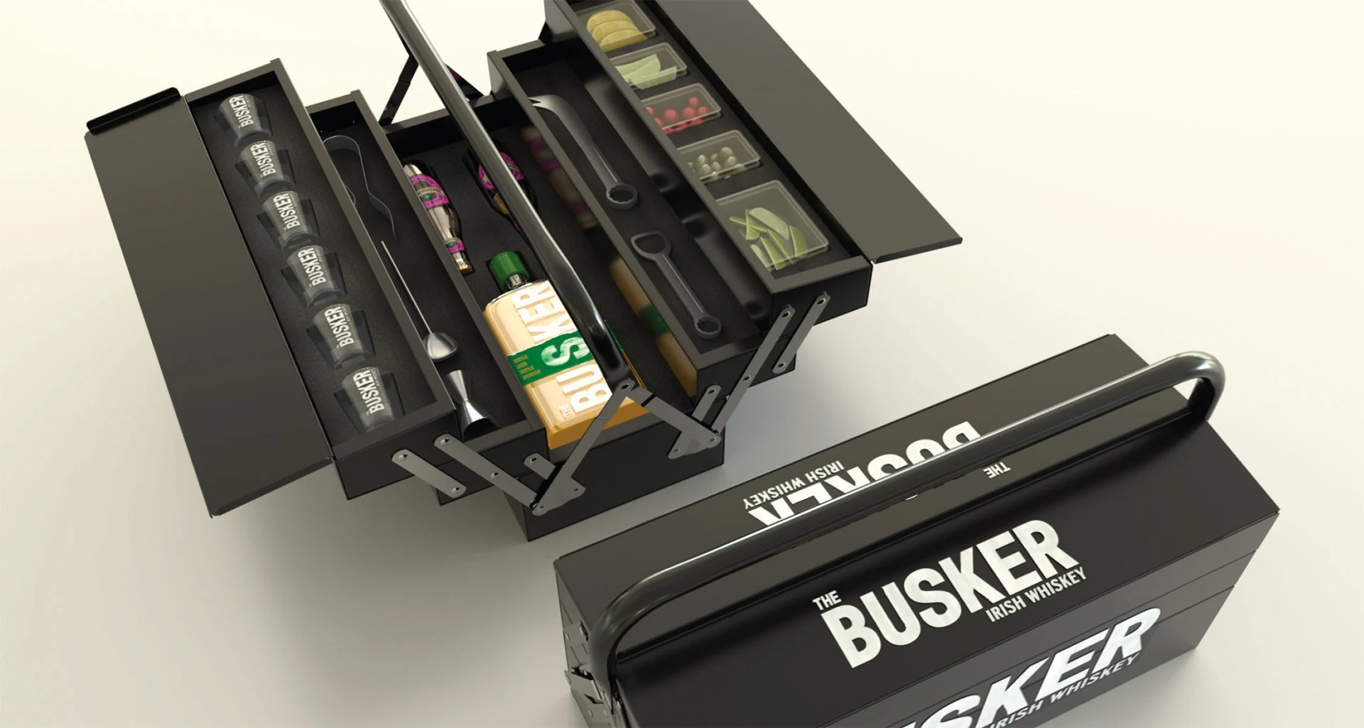 Image from the new brand identity of Busker (whisky) realized by Antiorario Creative Agency