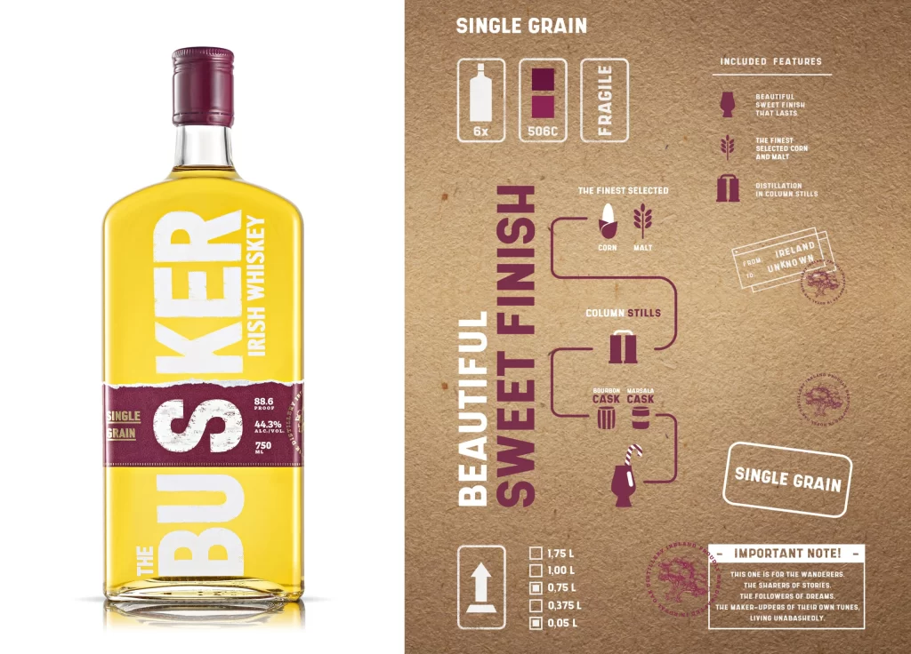 Image from the new brand identity of Busker (whisky) realized by Antiorario Creative Agency